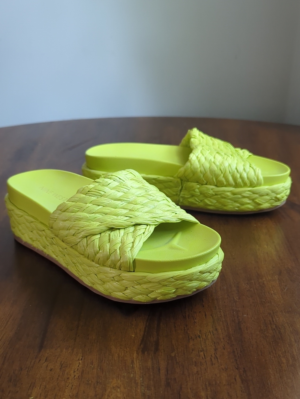 Nine West Neon Lime Woven Platform Slide Sandals - Bright Green